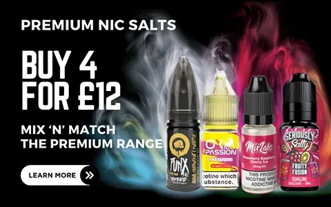 buy 4 for £12 premium nic salts e liquid